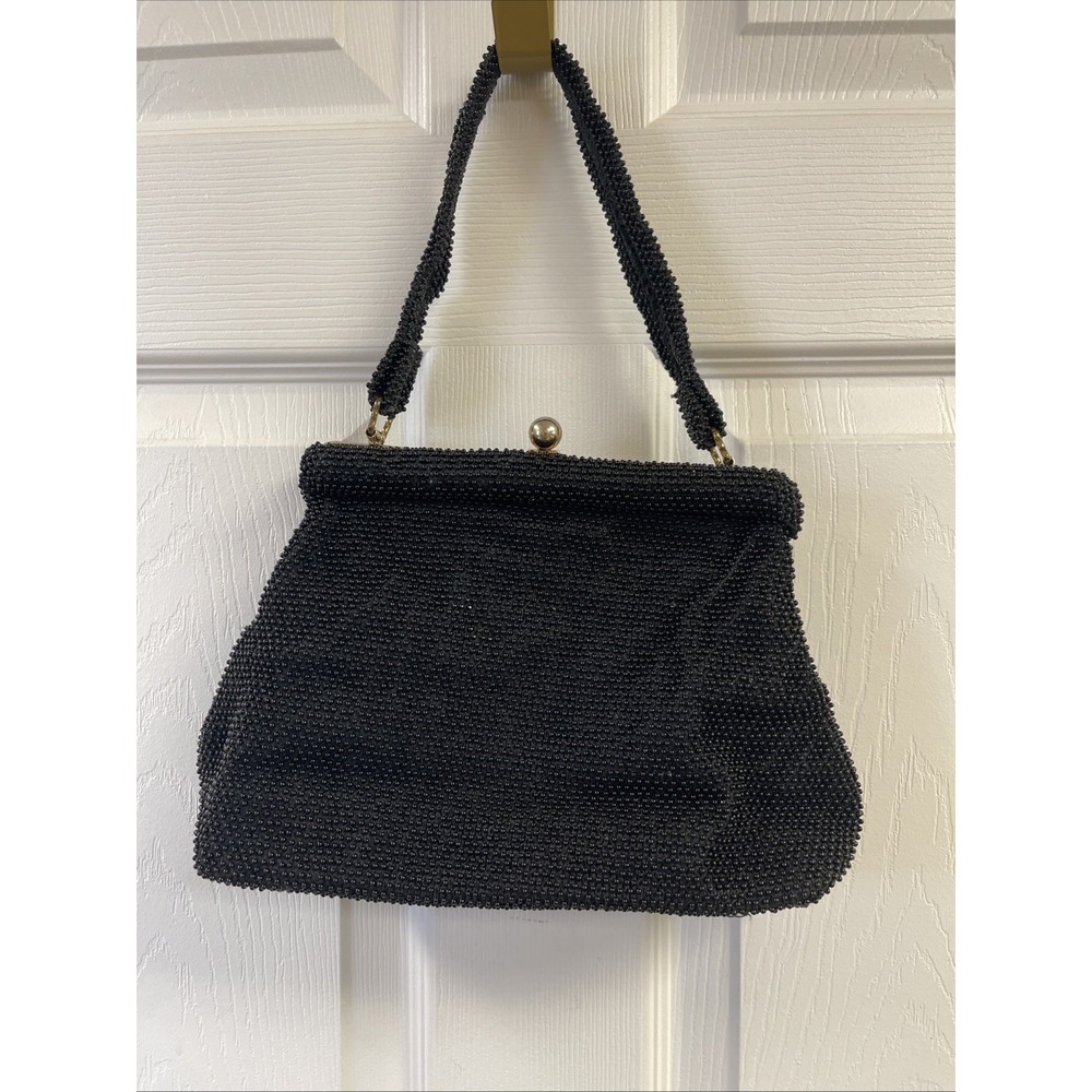 Lumured Petite Bead Black Handbag Purse Bag  50s 60s Granny Core Made In The USA